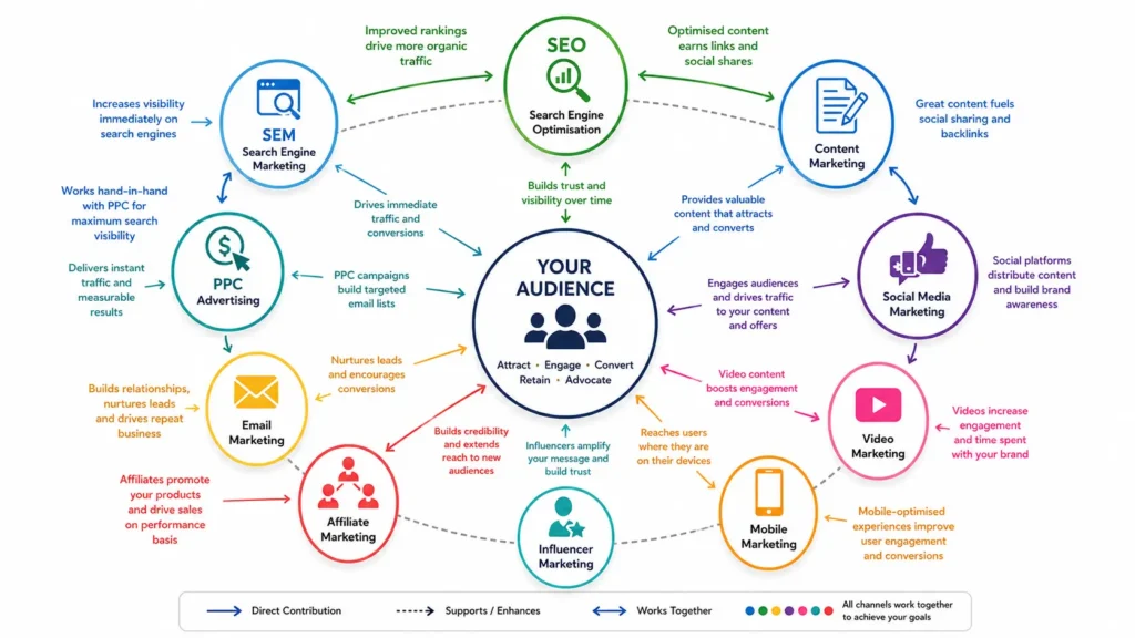 the relationship between the 10 types of digital marketing